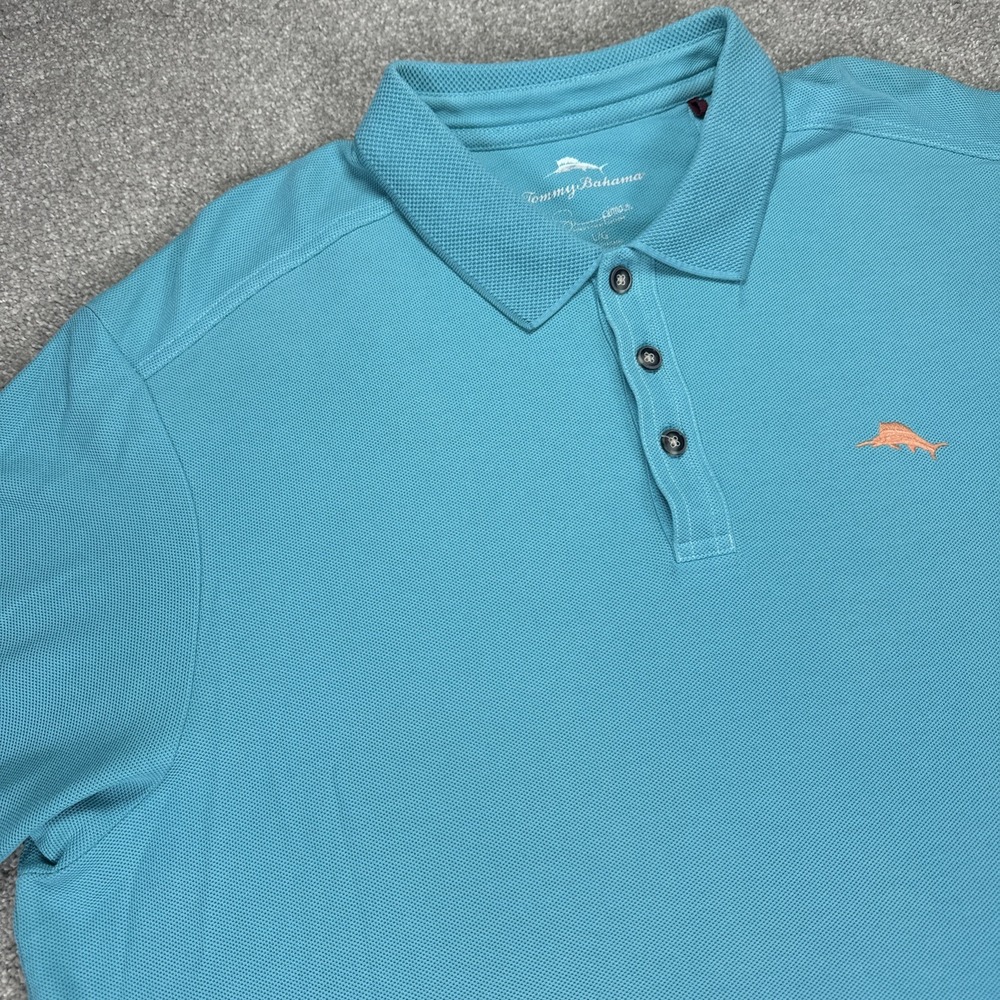 Tommy Bahama Polo Men's‎ Large Aqua Blue Supima Cotton Casual Beach Vacation